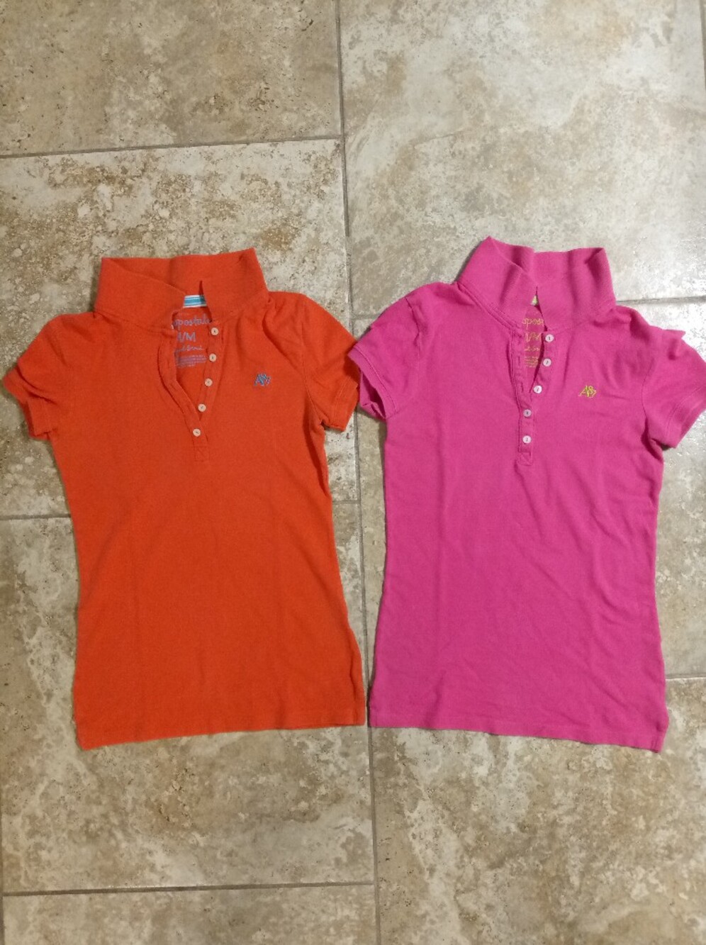 Bundle Of Two Aeropostale Girls Polo Tops - Bright Pink & Coral Red Pair